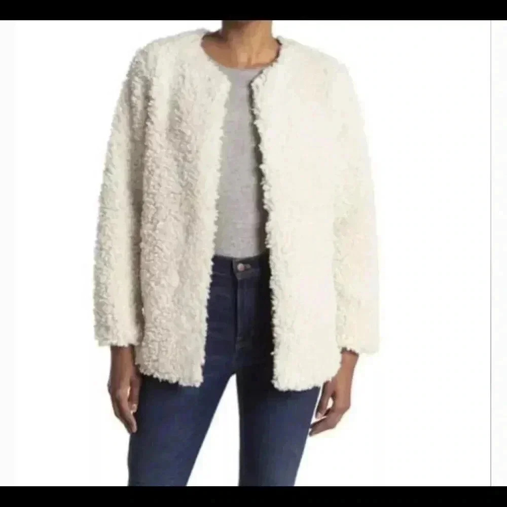 Band of Gypsies Ivory Faux Shearling Teddy Jacket | Boho Chic Oversized Coat | L